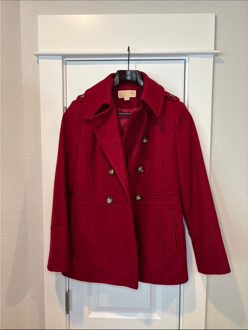 Michael Kors Double-Breasted Red Peacoat